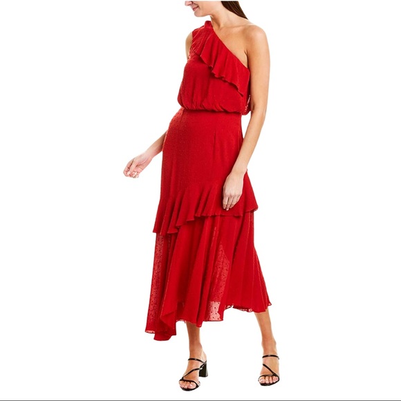 WAYF Red Ruffle “Erika” dress sz Large EUC - Picture 2 of 7